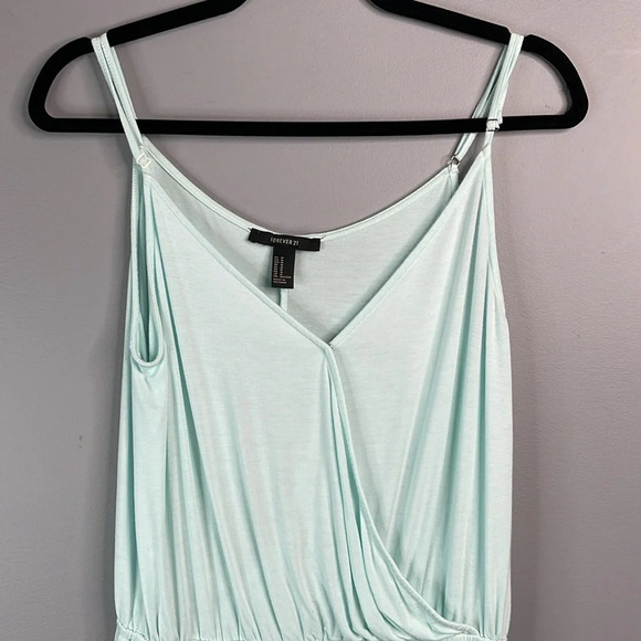 FOREVER 21 Sea Green Surplice Shorts Romper Jumpsuit Adj Spaghetti Straps Size S - Picture 3 of 10